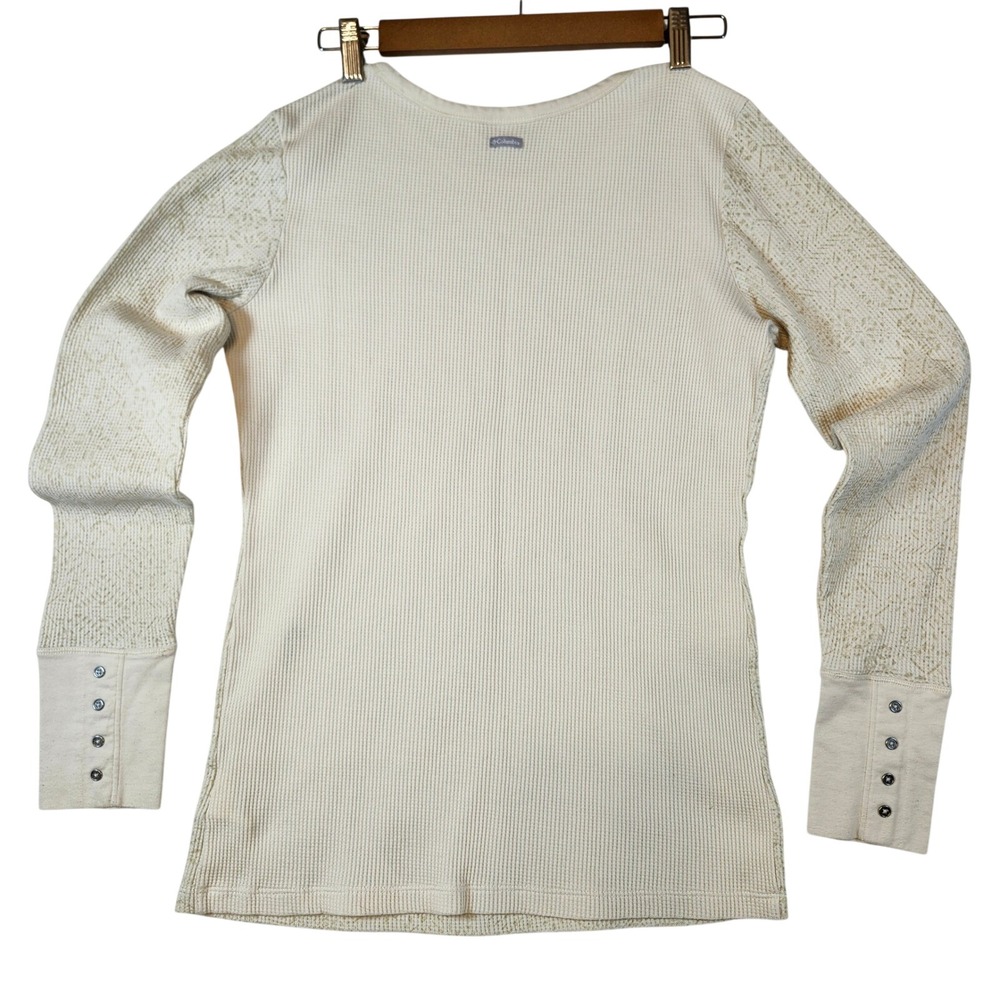 Columbia Womens Cream Waffle Knit Thermal‎ Long Sleeve Button Cuff Top Size M